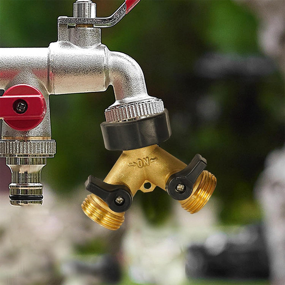 2-Way Brass Hose Splitter Y Type Garden Hose Connector