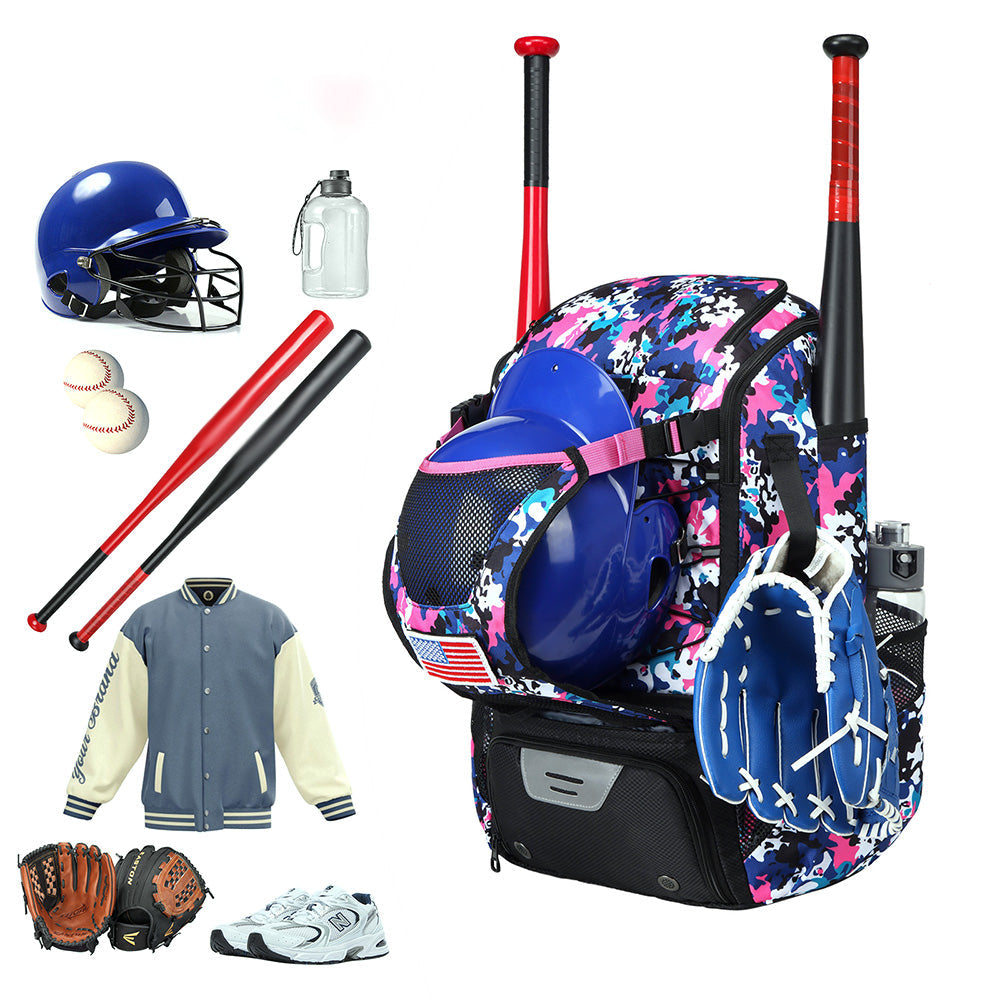 Large Capacity Baseball Bag Softball Bat Bag with Shoe Compartment Multi-Color
