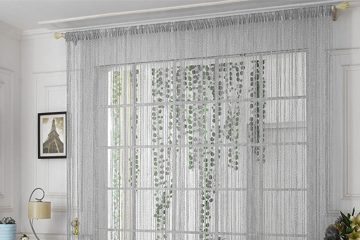 2 Pieces Shimmer Tassel String Door and Window Divider Curtain - Silver