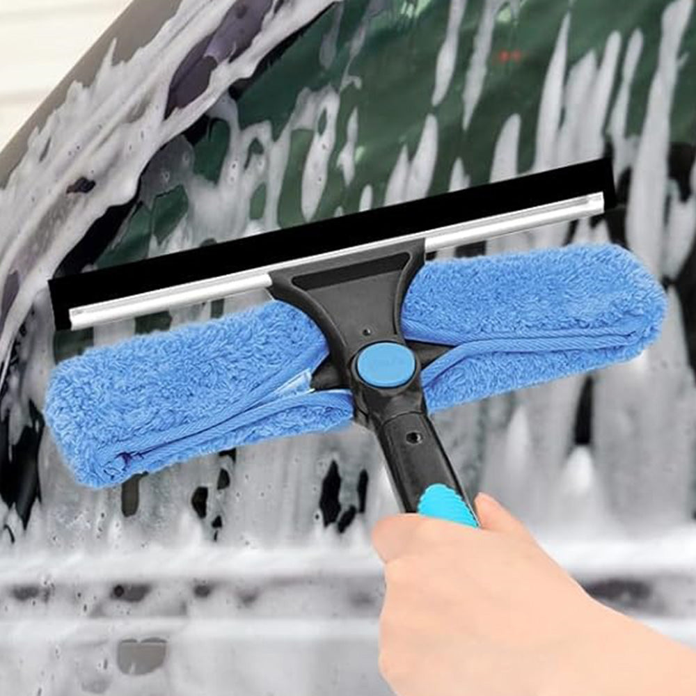 2-in-1 Extendable Window Squeegee Cleaner Tool Rotating Scrubber with 2 Replacement Cloths Blue