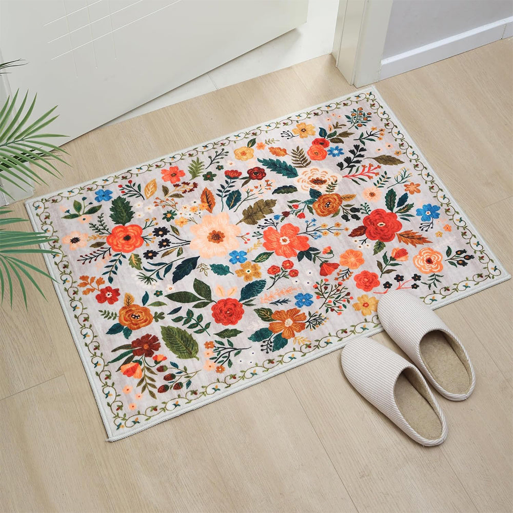 Floral Door Mat Non-slip Floor Mat for Entryway Kitchen Room Pink