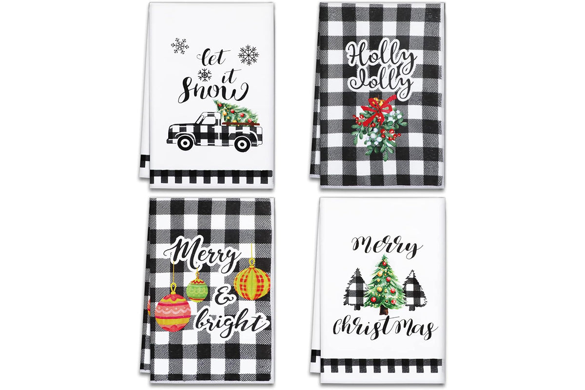 4Pcs Set Christmas Kitchen Towels Grinch Hand Inspirited Towel Merry Christmas Decorative Xmas Absorbent Dish Towels-Style 3