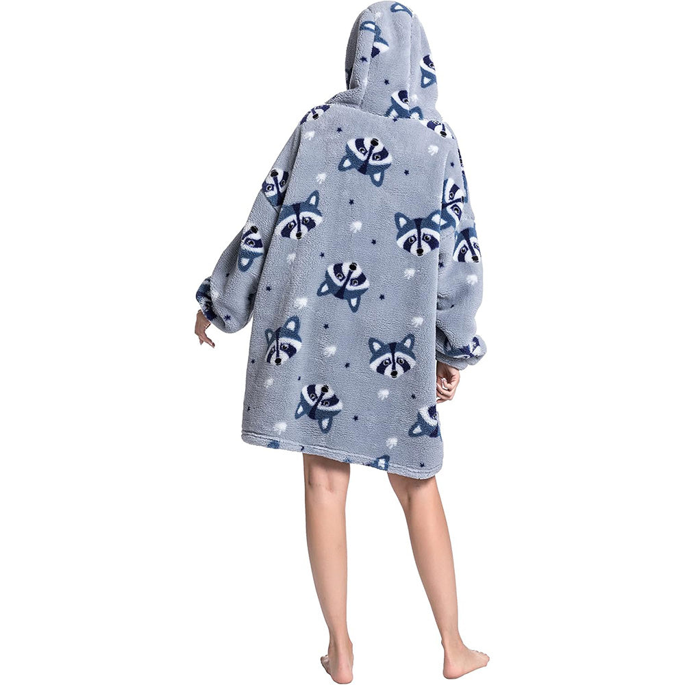 Hooded Blanket Hoodie Ultra Plush Comfy Sweatshirt Fleece-Gray Raccoon