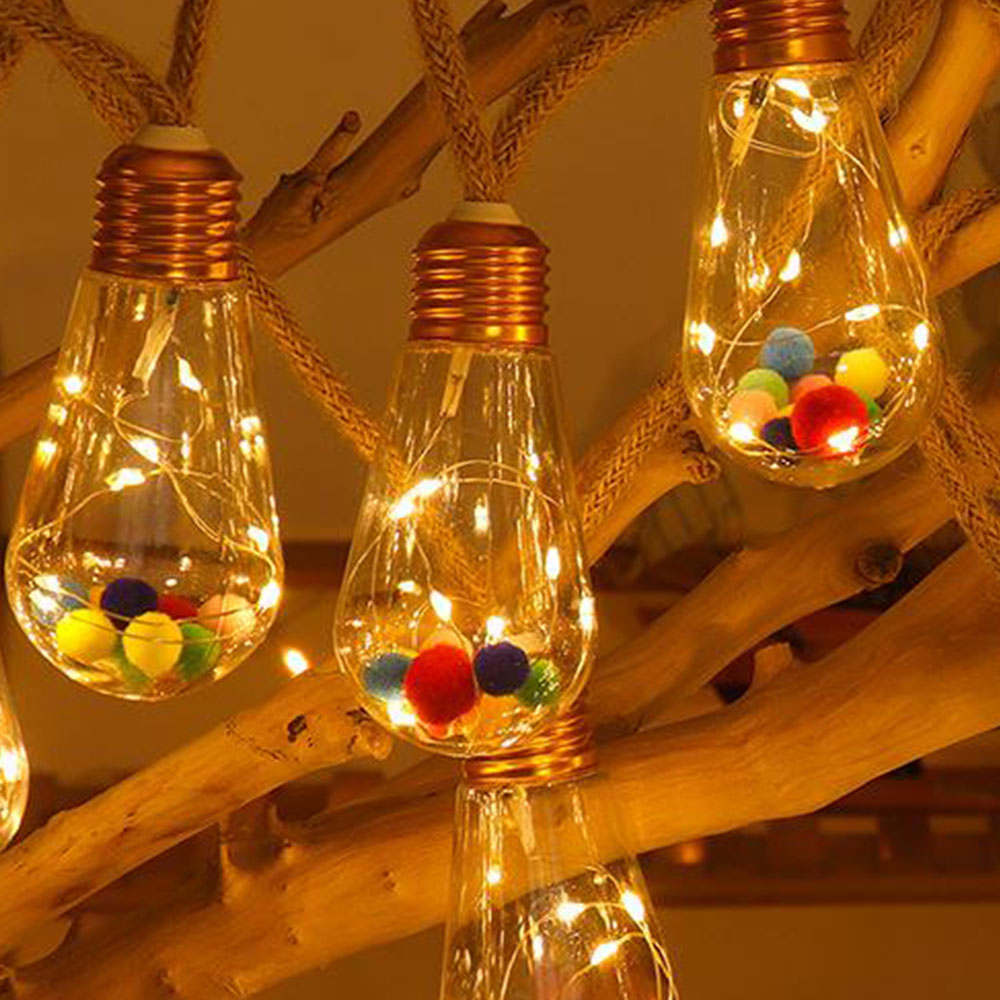 8M Solar String Lights Outdoor Vintage Rope Hemp Patio Bulb Lights for Christmas Garden Fence Balcony Style 2