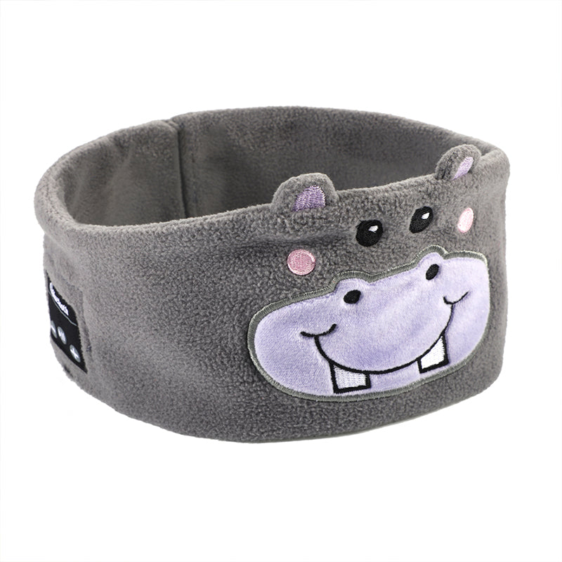 Kids Bluetooth Sleep Eye Mask Travel Wireless Sleeping Music Headband Earphone Grey Hippopotamus