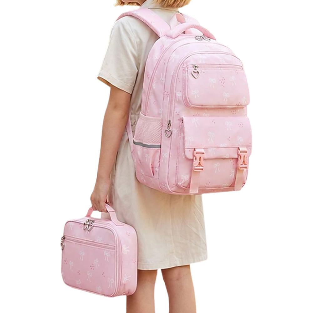 3 Piece Girls School Backpack Set with Lunch Bag Pencil Case - Pink