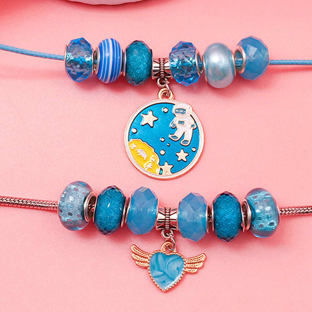 16 Pcs DIY Bracelet Kids Charm Bracelet Making Kit Beads Bracelet DIY Craft Blue
