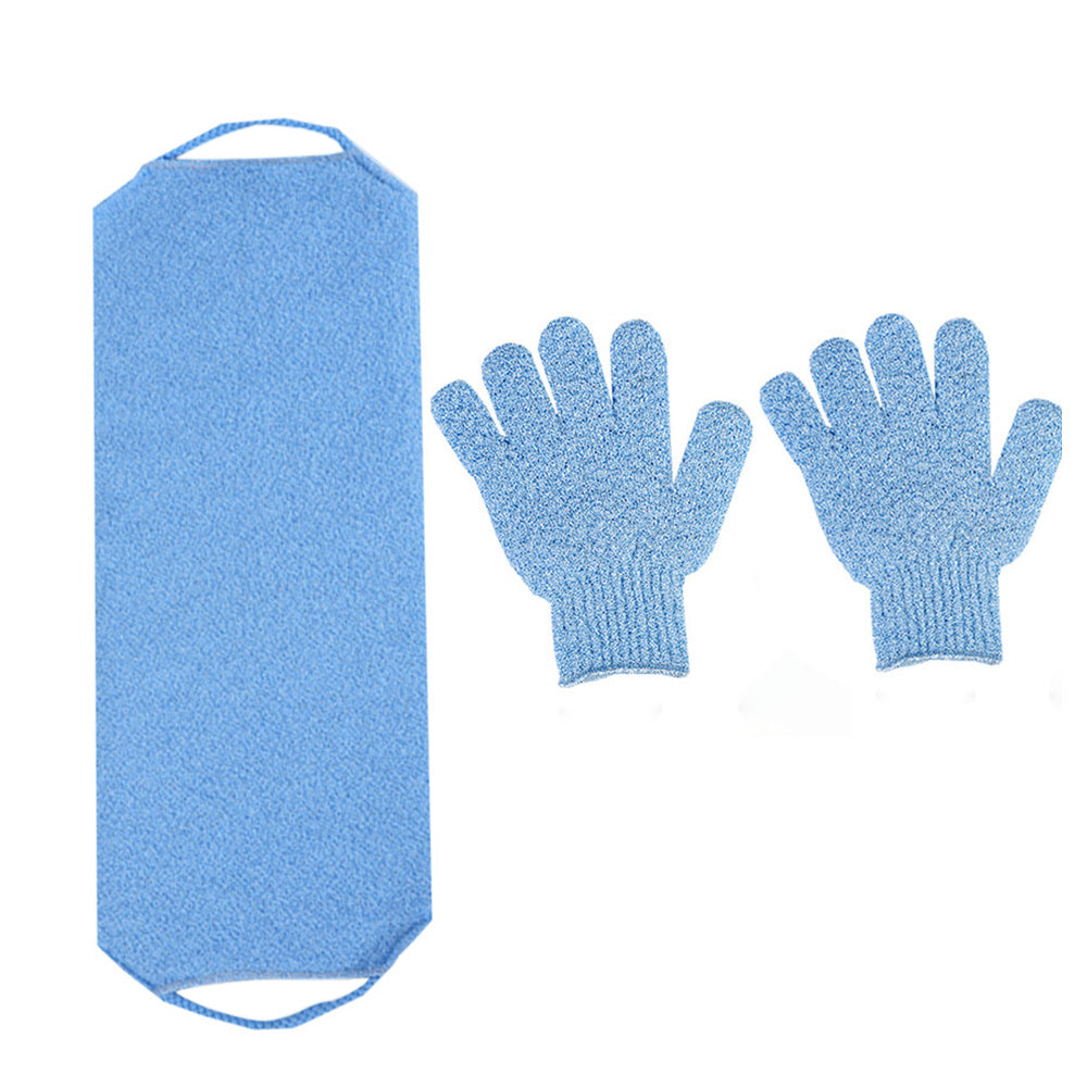 Exfoliating Shower Bath Gloves Back Scrubber Set for Body Face Dead Skin Removing Blue
