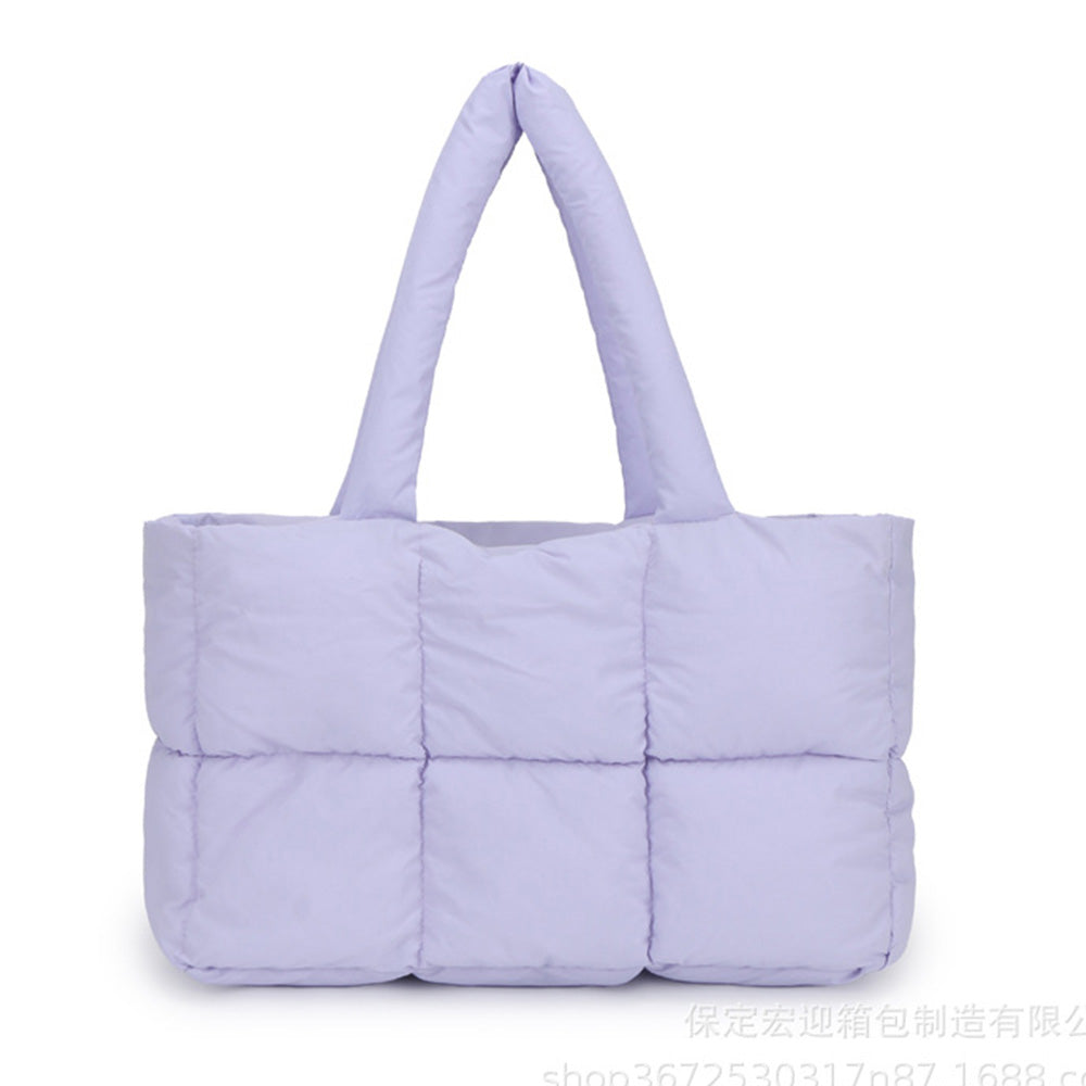 Puffer Tote Bag Large Quilted Puffy Handbag Lightweight Satchel Purse Purple