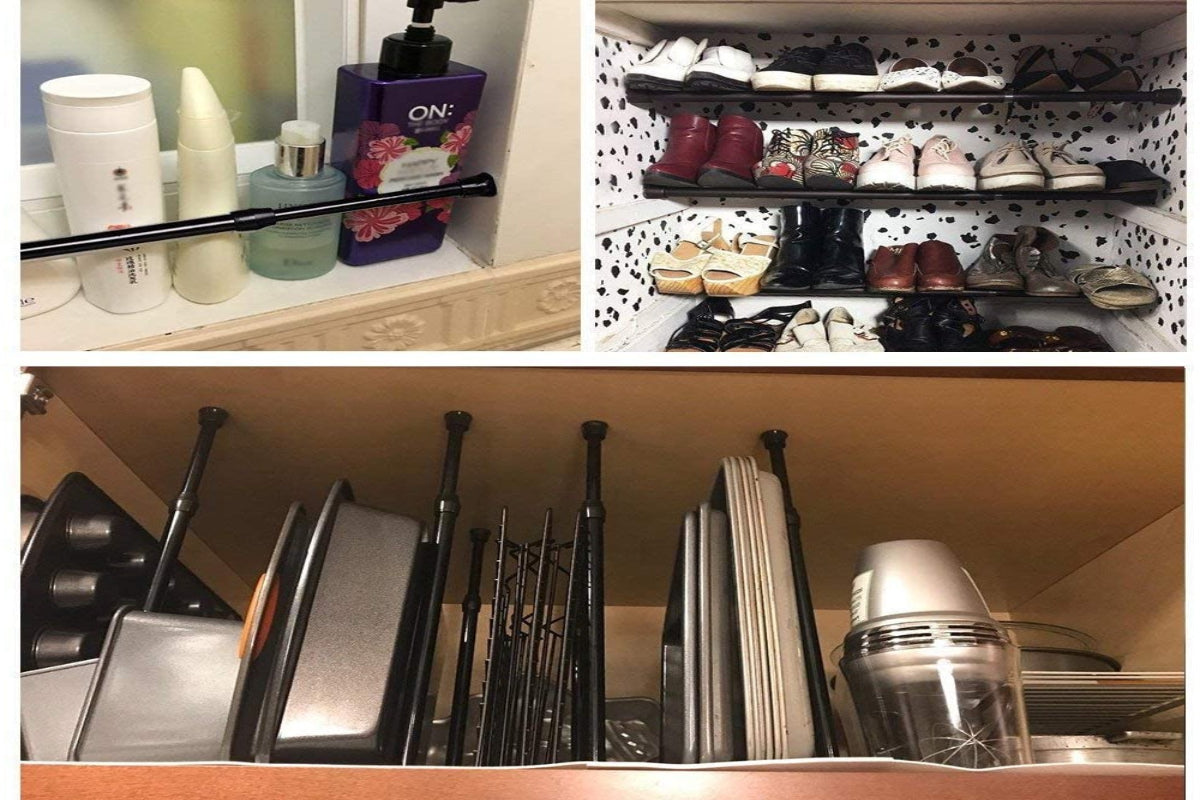 2PCS Tension Rod Window DIY Projects Cupboard Wardrobe Curtain Rods-Black