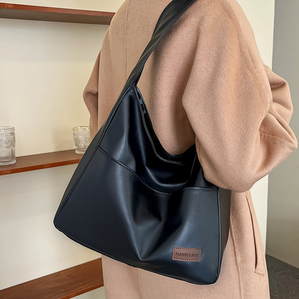 PU Leather Work Shoulder Bag Large Tote Bags for Women Bucket Handbag Black