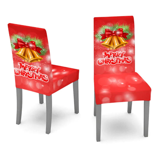 2Pcs Set Christmas Dining Chair Covers Stretch Xmas Chair Slipcovers Protector Washable Holiday Party Decor Style 1
