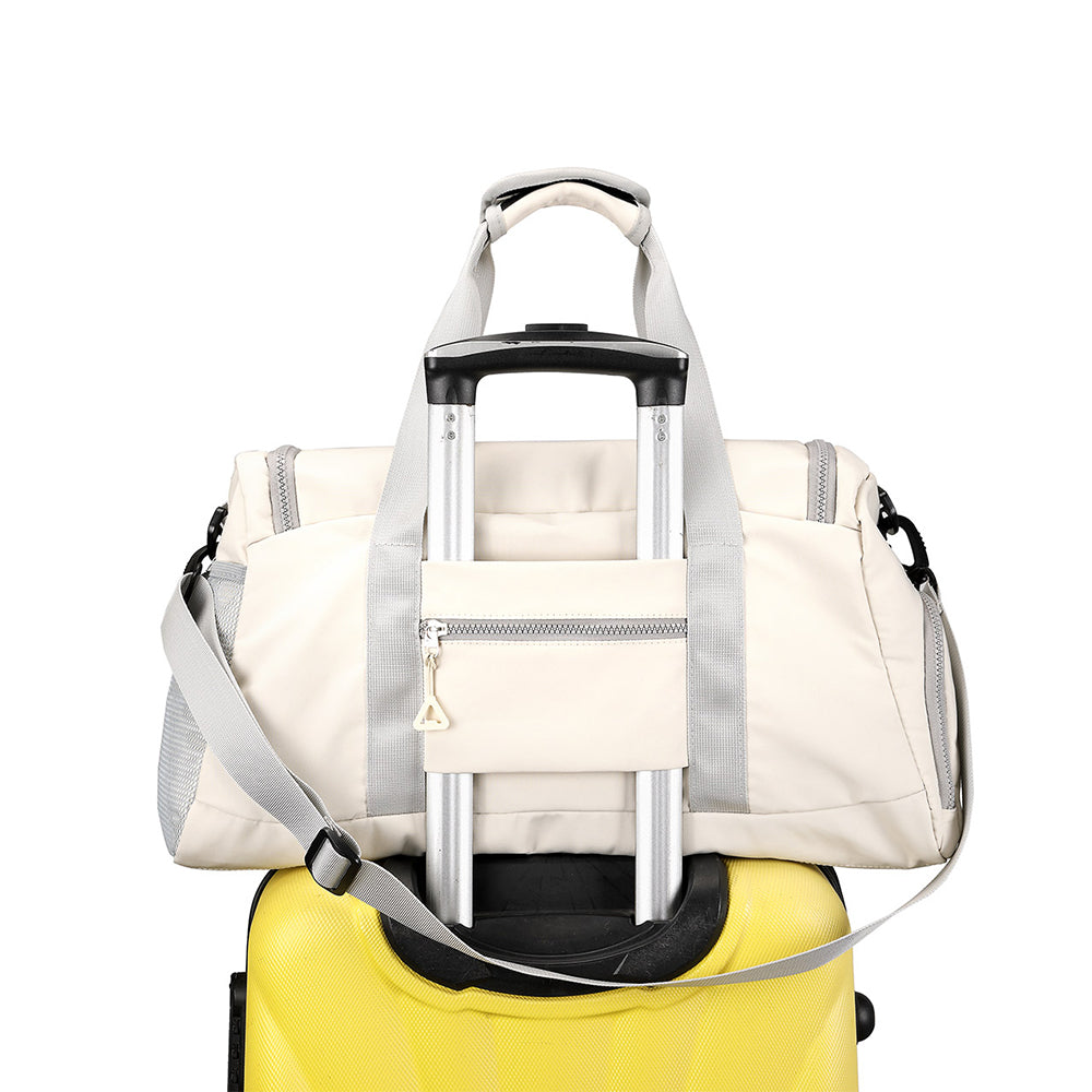Gym Duffle Bag Travel Weekender Bag with Shoe Compartment Beige