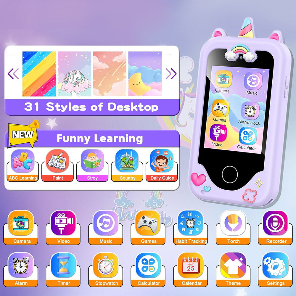 Kids Smart Phone Touchscreen Learning Play Toy Phone with Dual Camera Purple