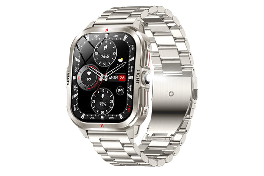 2.01inch Smartwatches with 100 Sports Modes Bluetooth Call Music Control for iPhone -Silver metal strap