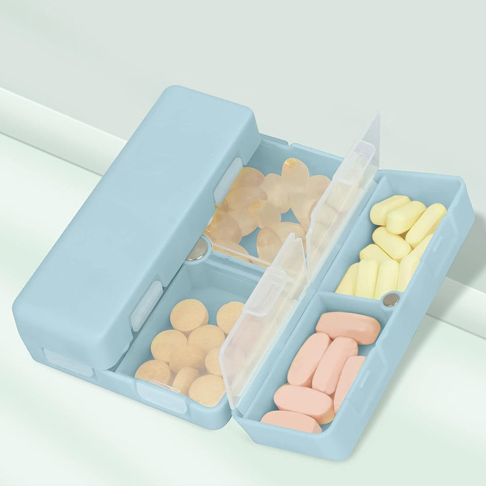 7-Compartment Folding Pill Case Portable Travel Daily Pill Organizer Blue
