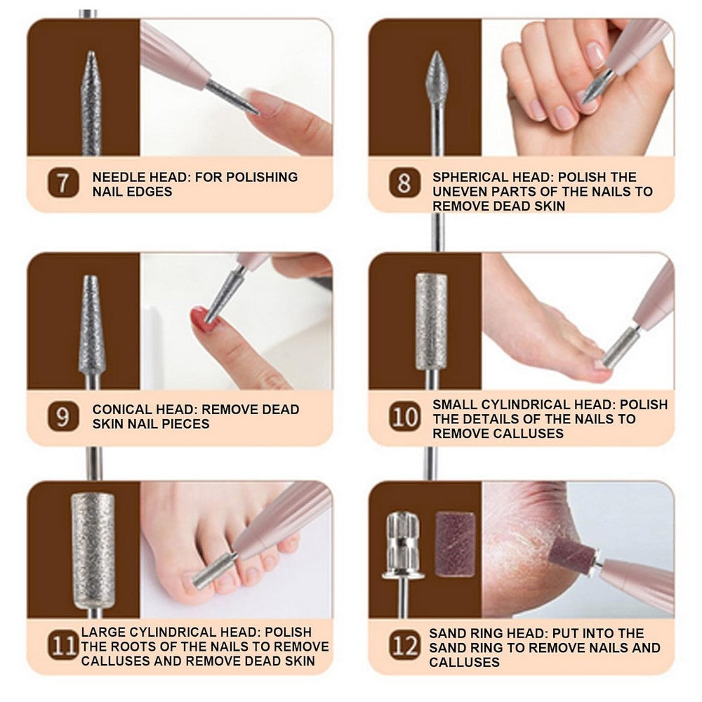 Portable Electric Nail Drill Nail File Kit for Pedicure and Polishing-rose gold