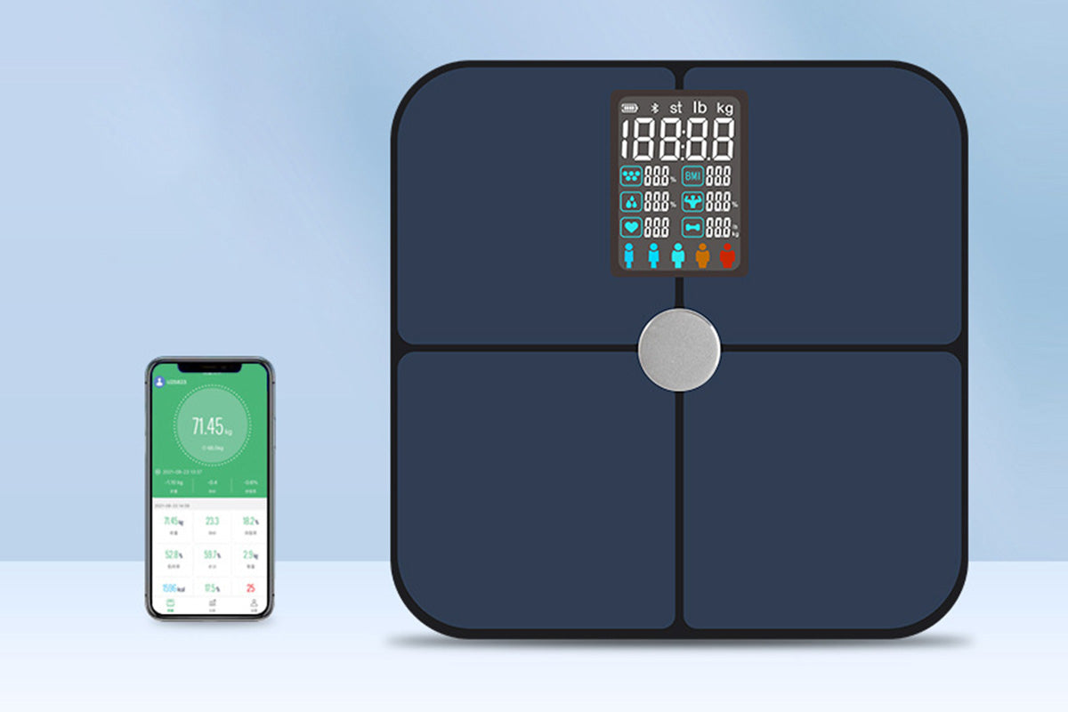 Smart Digital Bathroom Body Fat Scale 180KG Bluetooth Scales Weight for BMI Water-Navy Blue