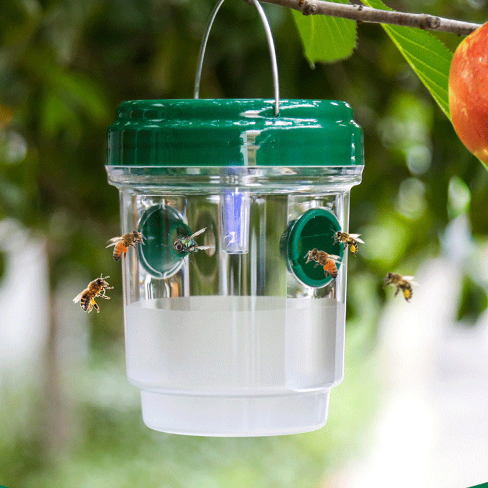 2 Pack Solar Powered Wasp Traps Outdoor Hanging Carpenter Bee Catchers Green