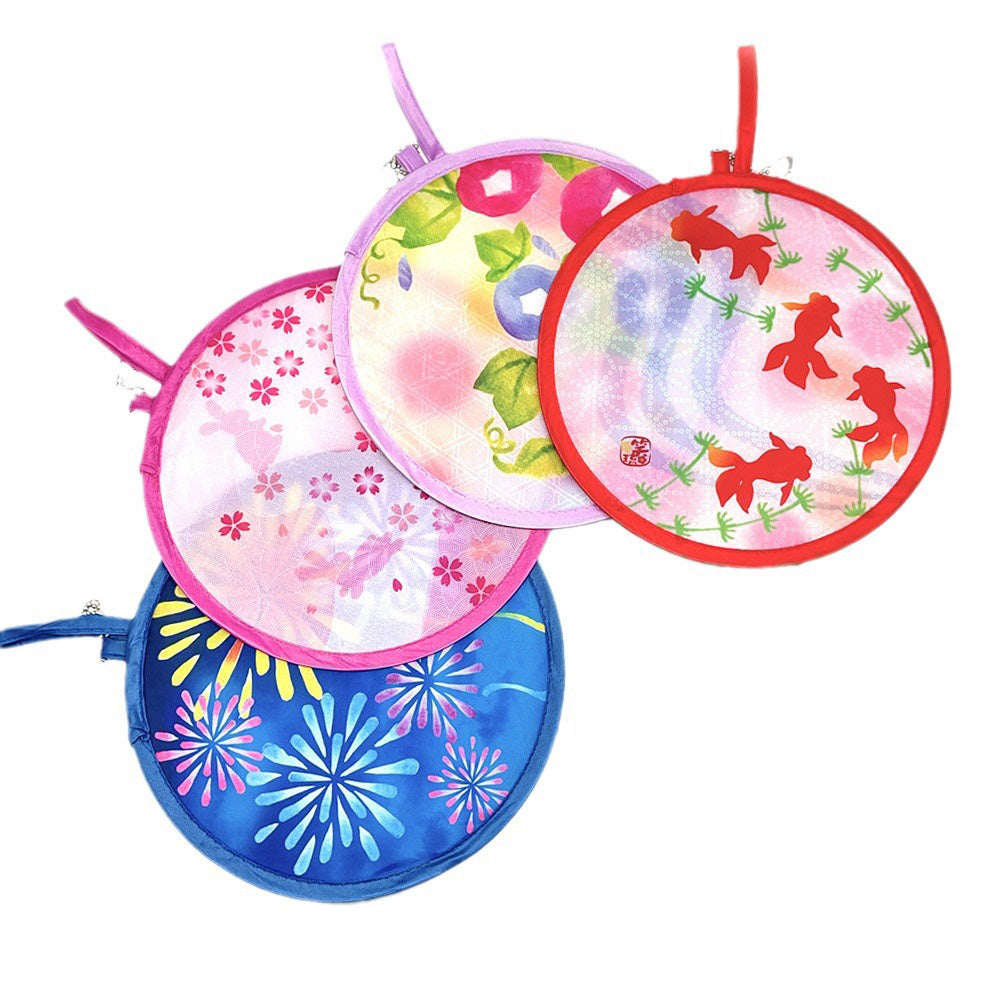 4Pcs Set Foldable Cute Fans Portable Small Round Handheld Polyester Fans
