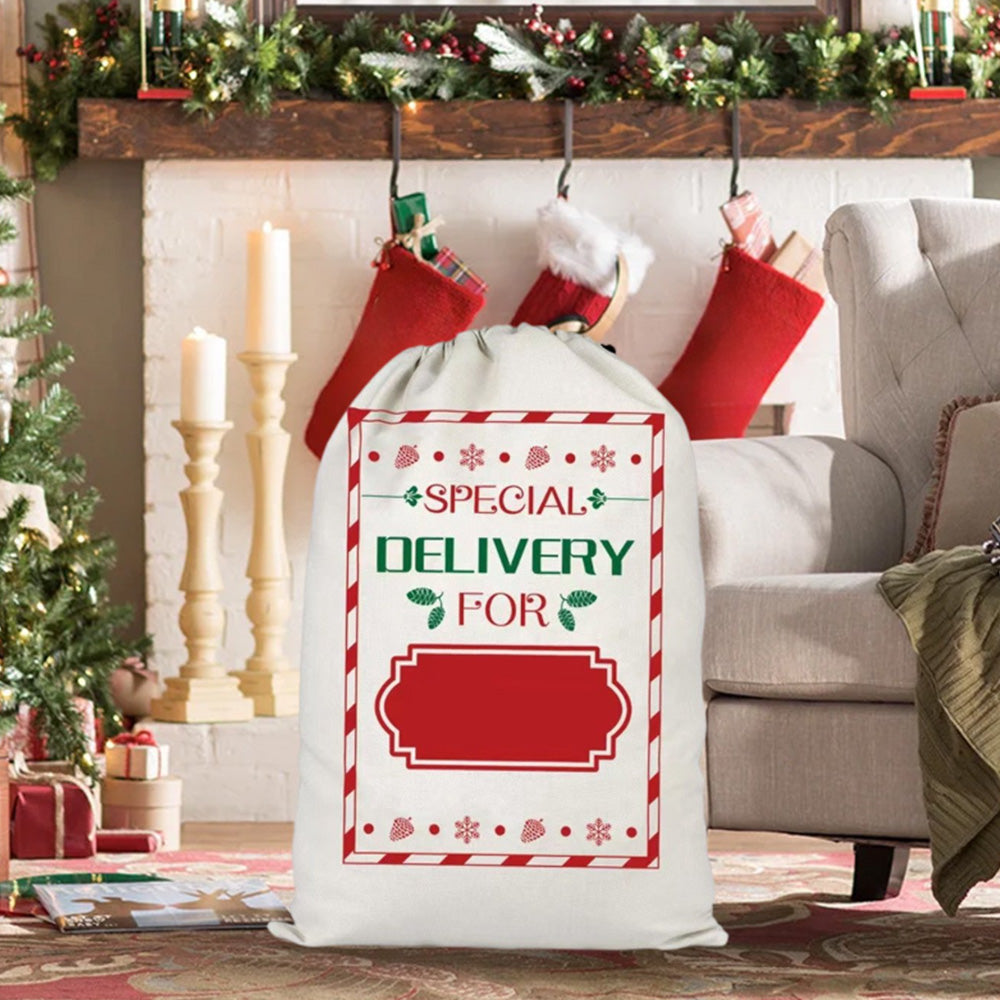 Christmas Gift Canvas Bags Santa Sacks with Drawstring Closure Style 3