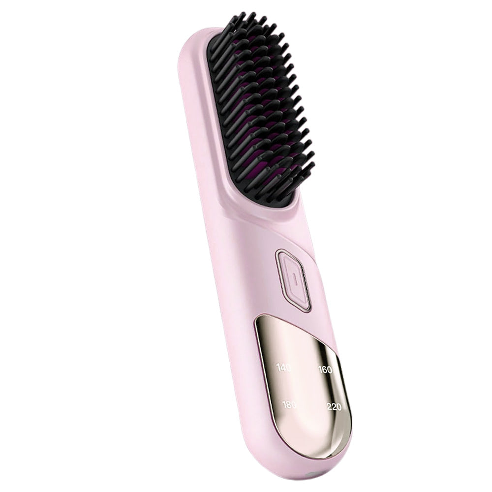 Cordless Hair Straightener Brush Portable Heating Hair Straightening Comb Pink