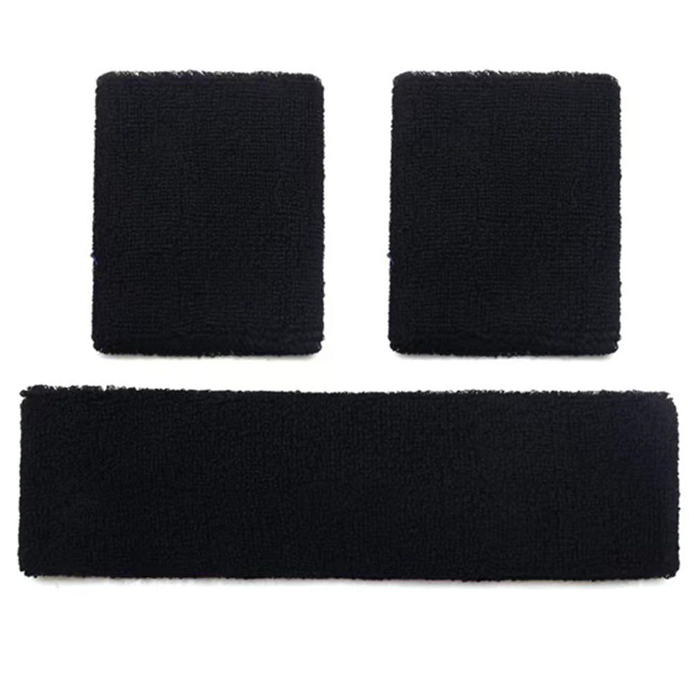 6Pcs Set Sweatbands Sports Headband Wristbands for Sport Tennis Badminton Yoga Black