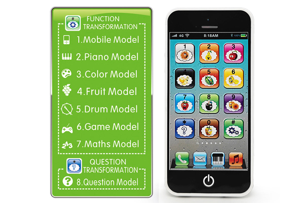 Learning Toy Play Cell Phone with 8 Functions and Dazzling Lights Interactive Toy for Boys Girls-Black