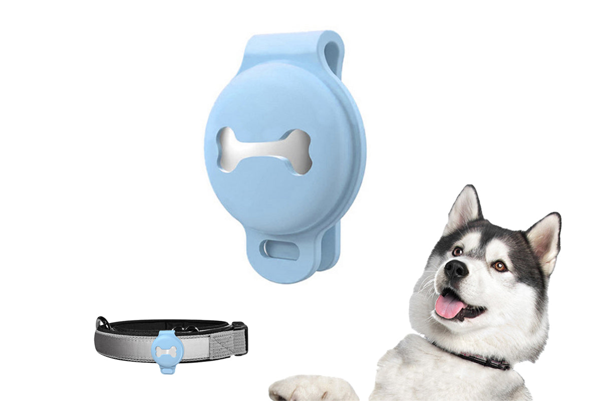 Waterproof Apple Airtag Dog Collar Holder Anti-Lost Silicone Tracker Protective Case Cover-Blue