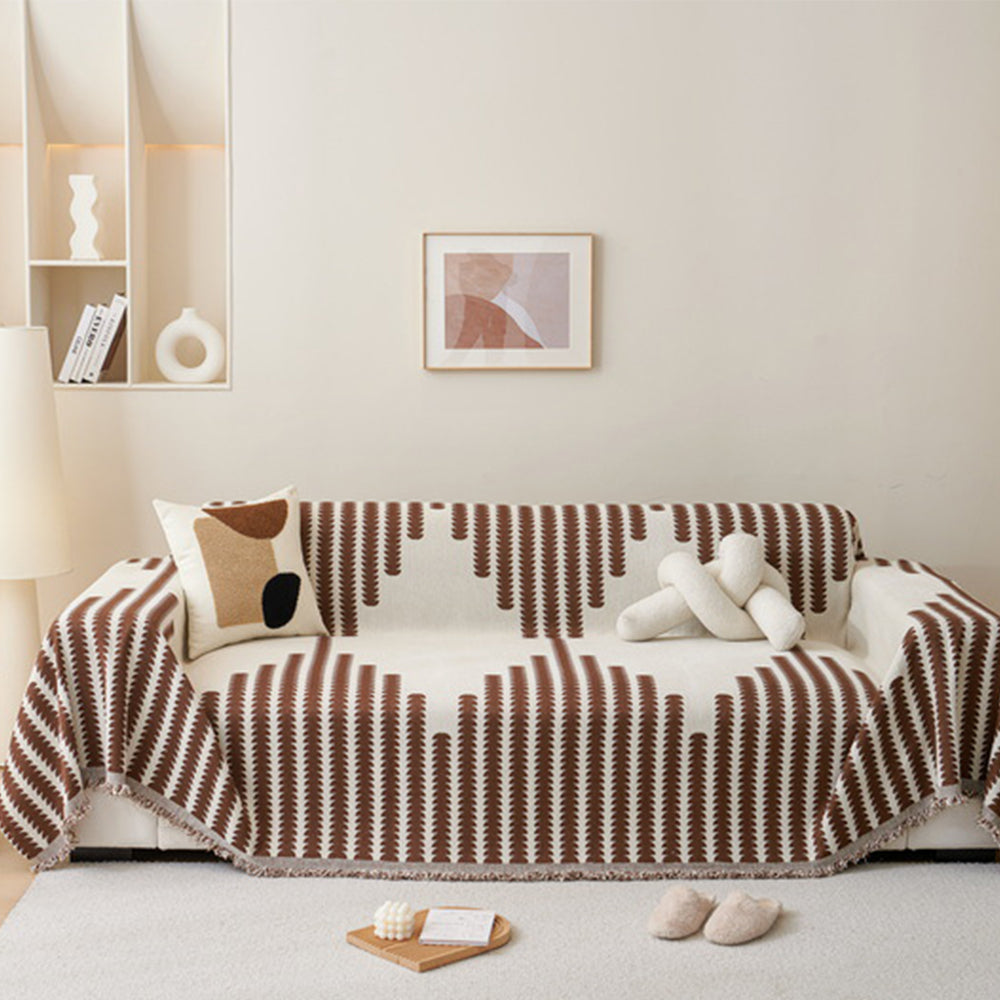 Reversible Sofa Couch Cover Boho Chenille Blanket Coffee