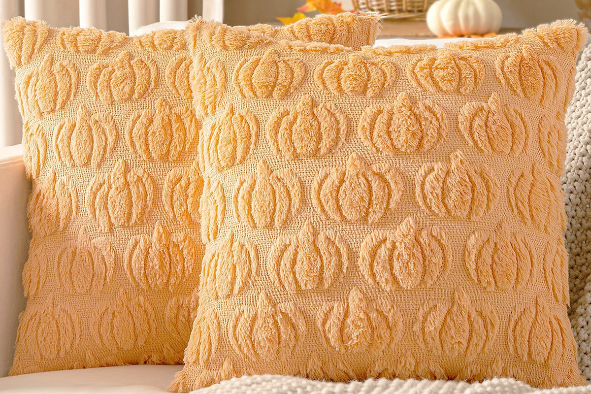 Fall Pillow Covers Halloween Pumpkins Faux Fur Pillowcase for Chair Sofa-Orange
