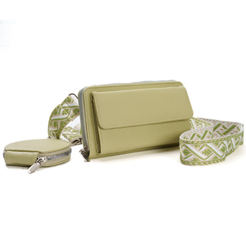 2Pcs Set PU Leather Trendy Bags Woman Travel Cross Body Bag with Coin Pouch Green