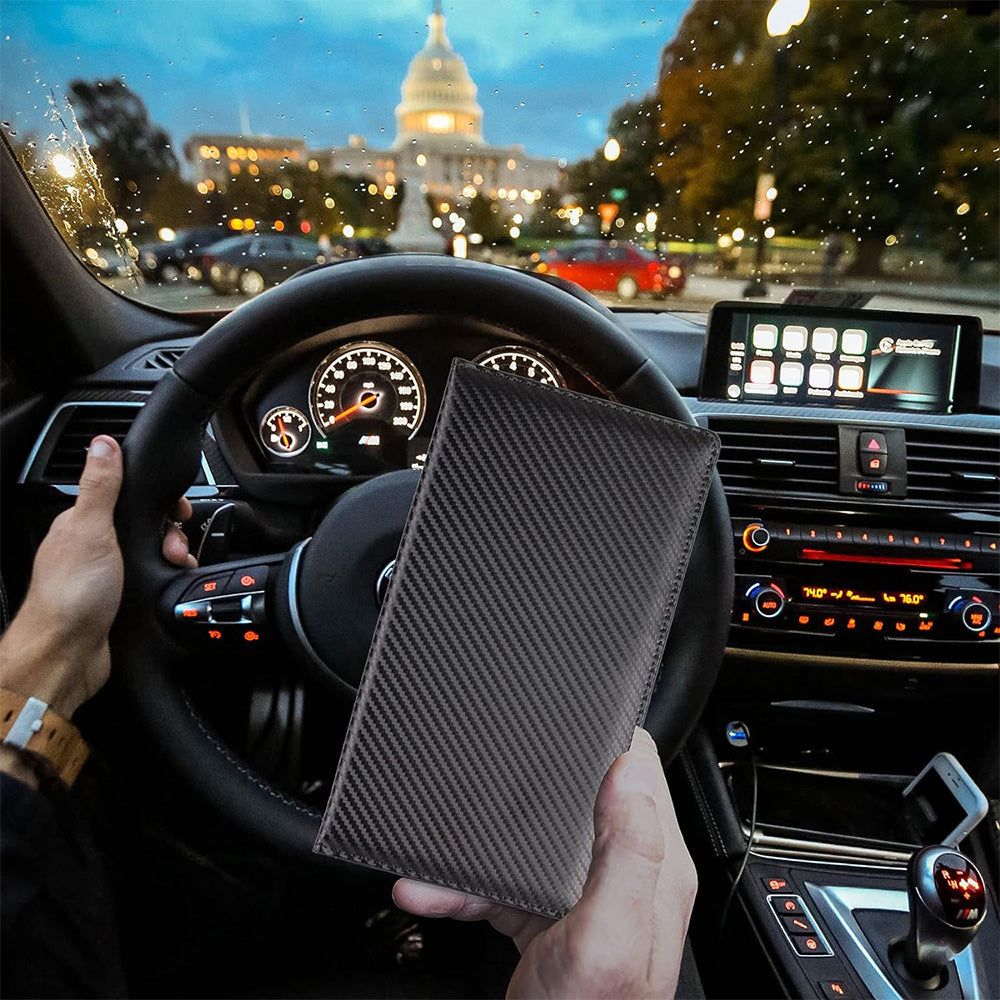 Car Registration and Insurance Card Holder Vehicle License Document Organizer Carbon Fiber Black