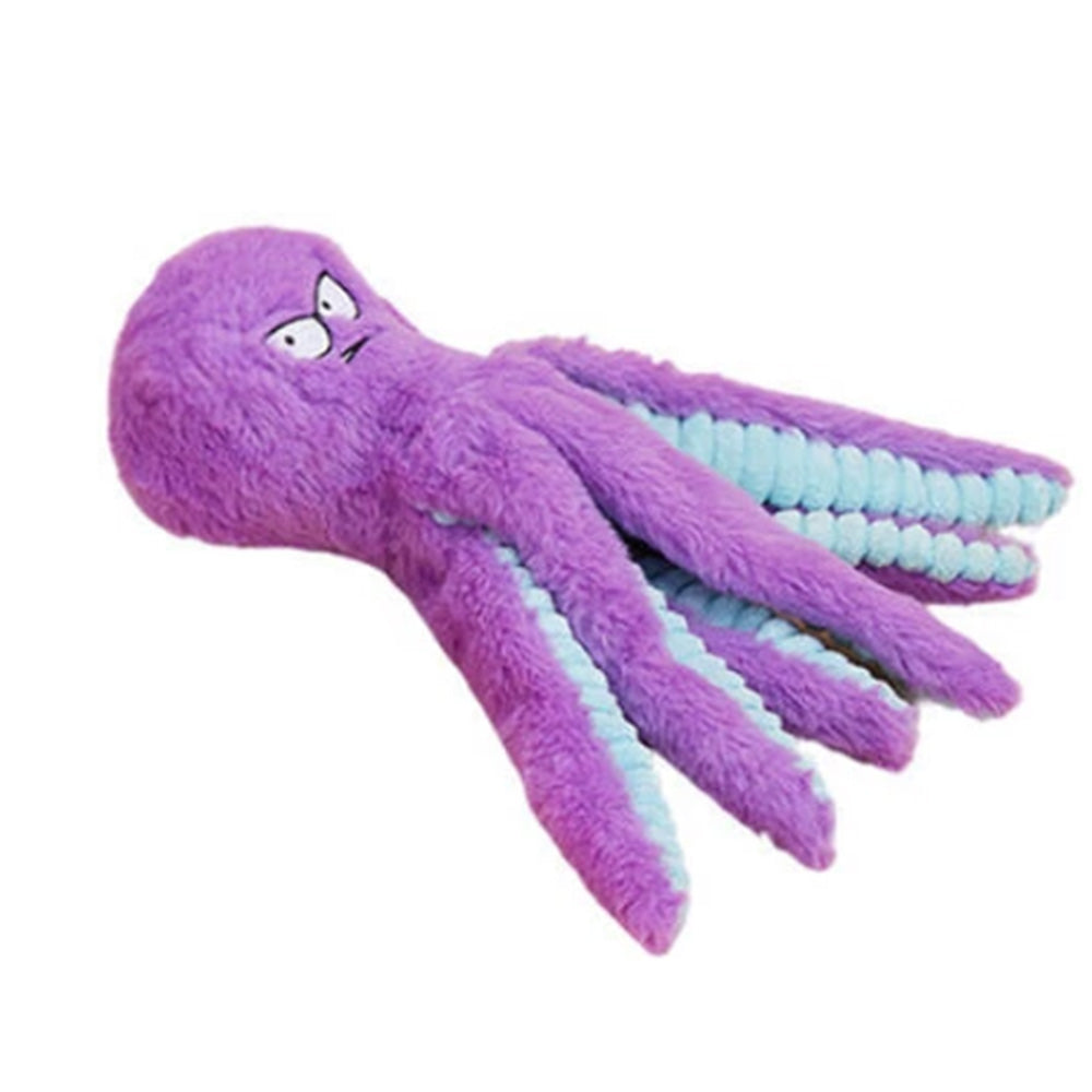 Interactive Plush Dog Toy with Squeaker and Crinkle Tentacles for Medium & Large Dogs Purple