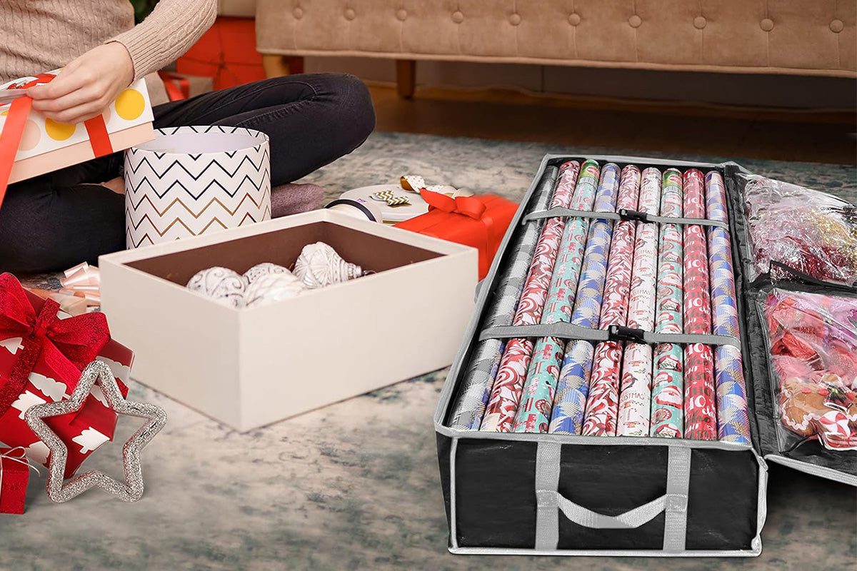 Wrapping Paper Storage Container Gift Wrap Organizer for Ribbon Accessories -Black
