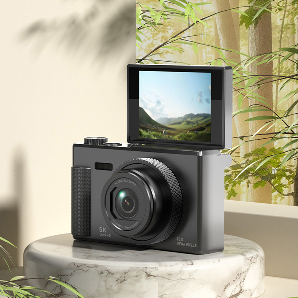 5K Digital Camera ¨C 18X Zoom Flip Screen Point-and-Shoot with 64GB Memory Card Black