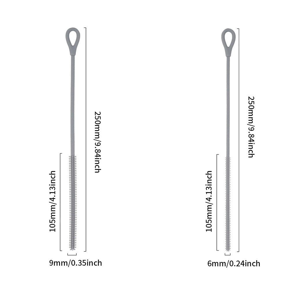 2Pcs Silicone Straw Cleaner Brushes Reusable Straw Cleaner with Bendable Steel Core Gray