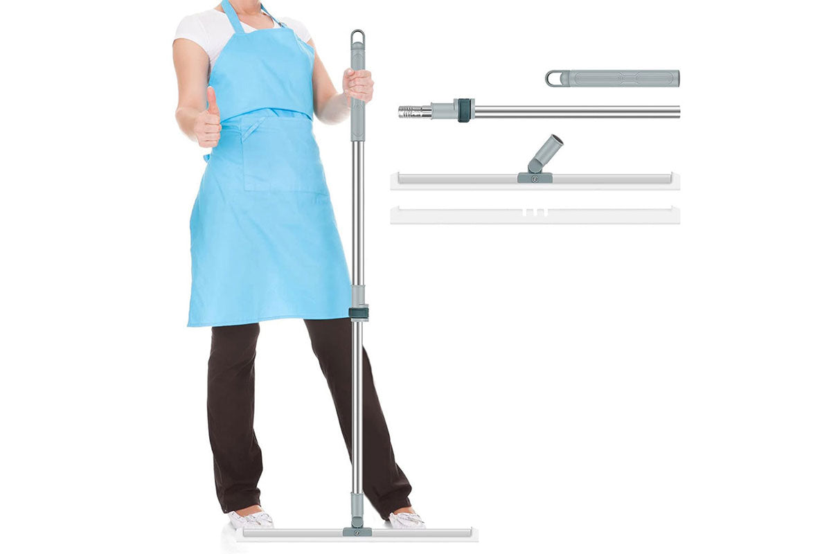 Floor Squeegee with Adjustable Long Handle 50cm Silicone Floor Brush Scrub Broom Scrubber-Squeegee Head and 2pcs Separate rubber strip
