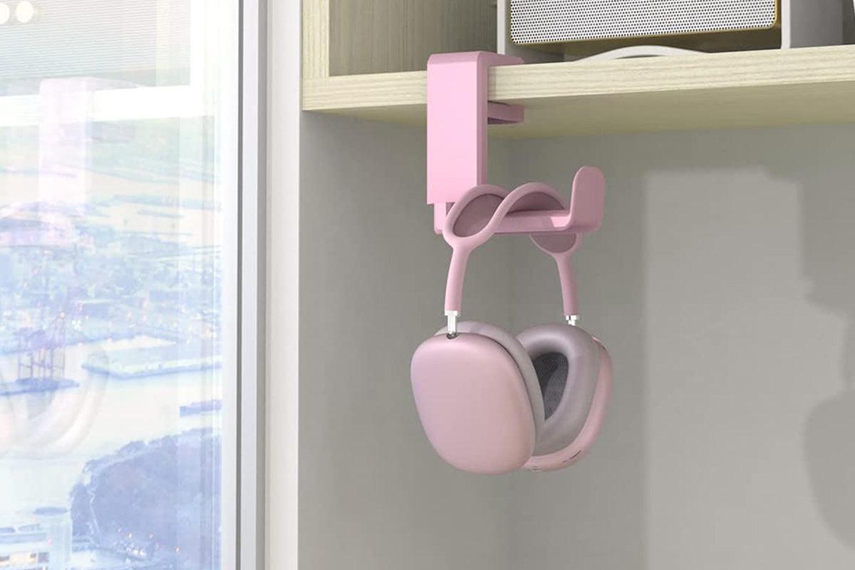 Headset Holder Headphone Hook Rotating Arm Under Desk Headphone Hanger -Pink
