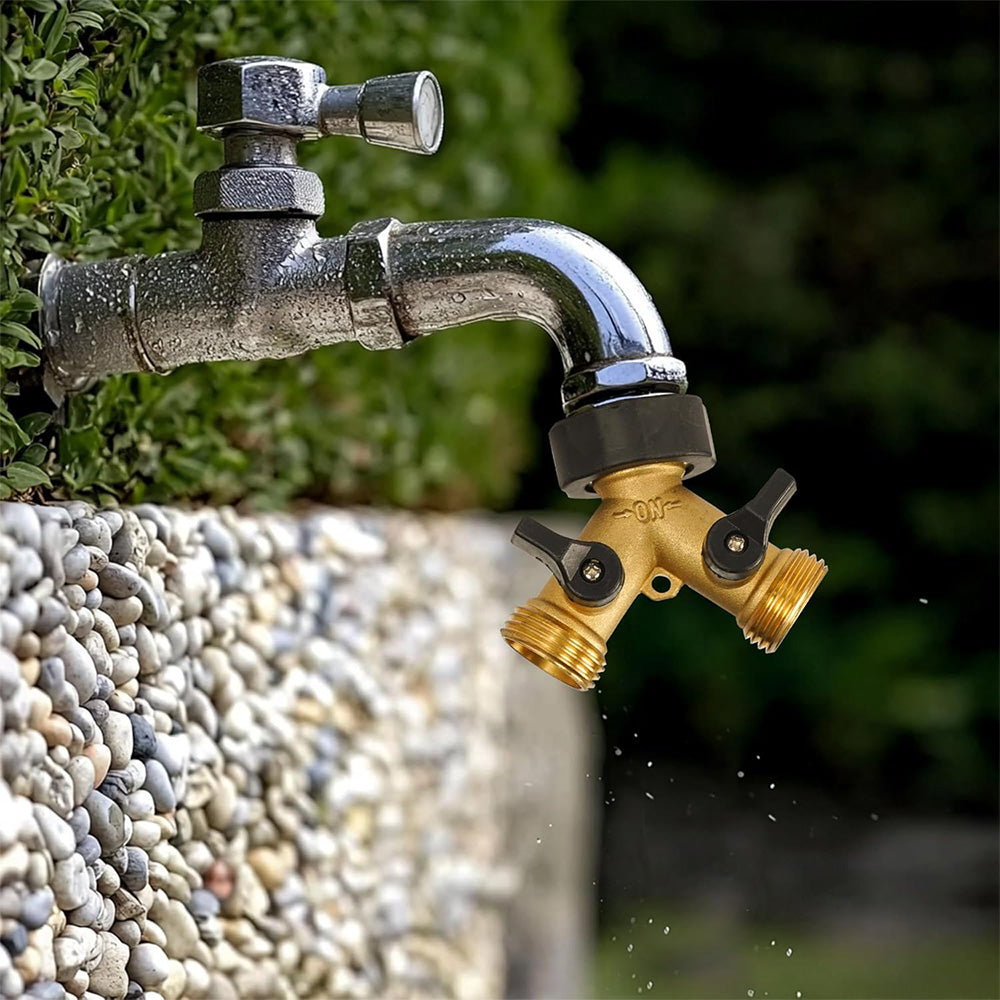 2-Way Brass Hose Splitter Y Type Garden Hose Connector