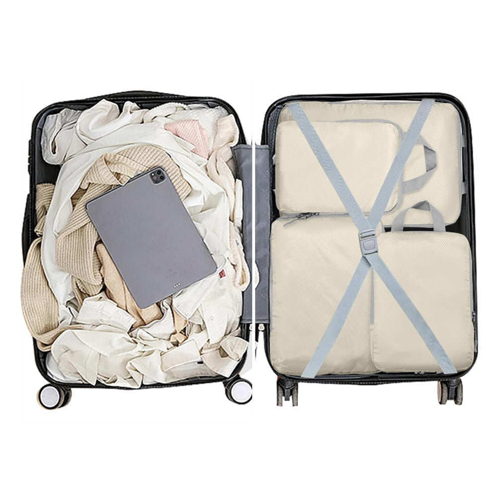 4Pcs Compression Packing Cubes Travel Luggage Storage Bags Organizers Beige