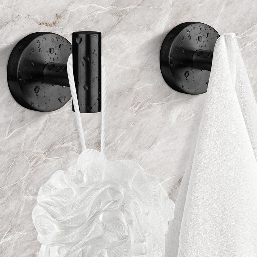 2Pcs Set Bathroom Towel Hook Wall Mounted Robes Holder Stainless Steel Clothing Hanger Black
