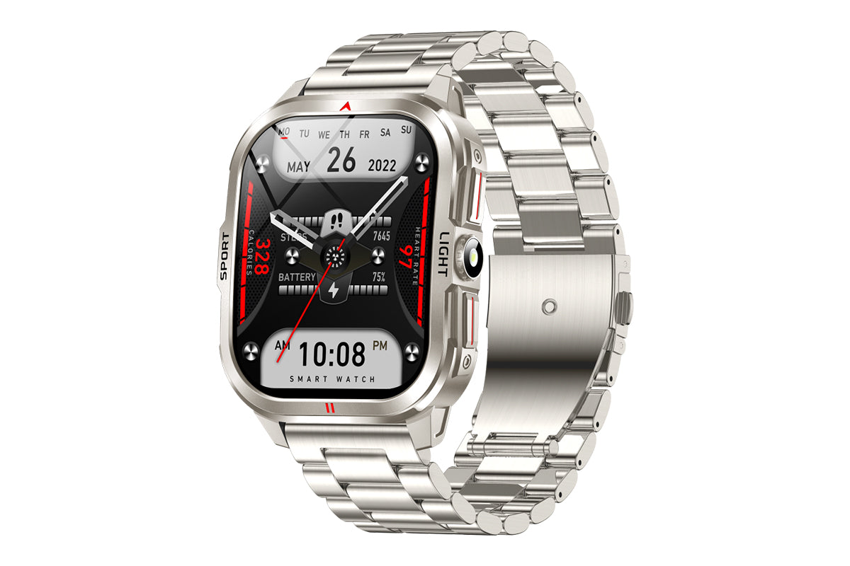 2.01inch Smartwatches with 100 Sports Modes Bluetooth Call Music Control for iPhone -Silver metal strap