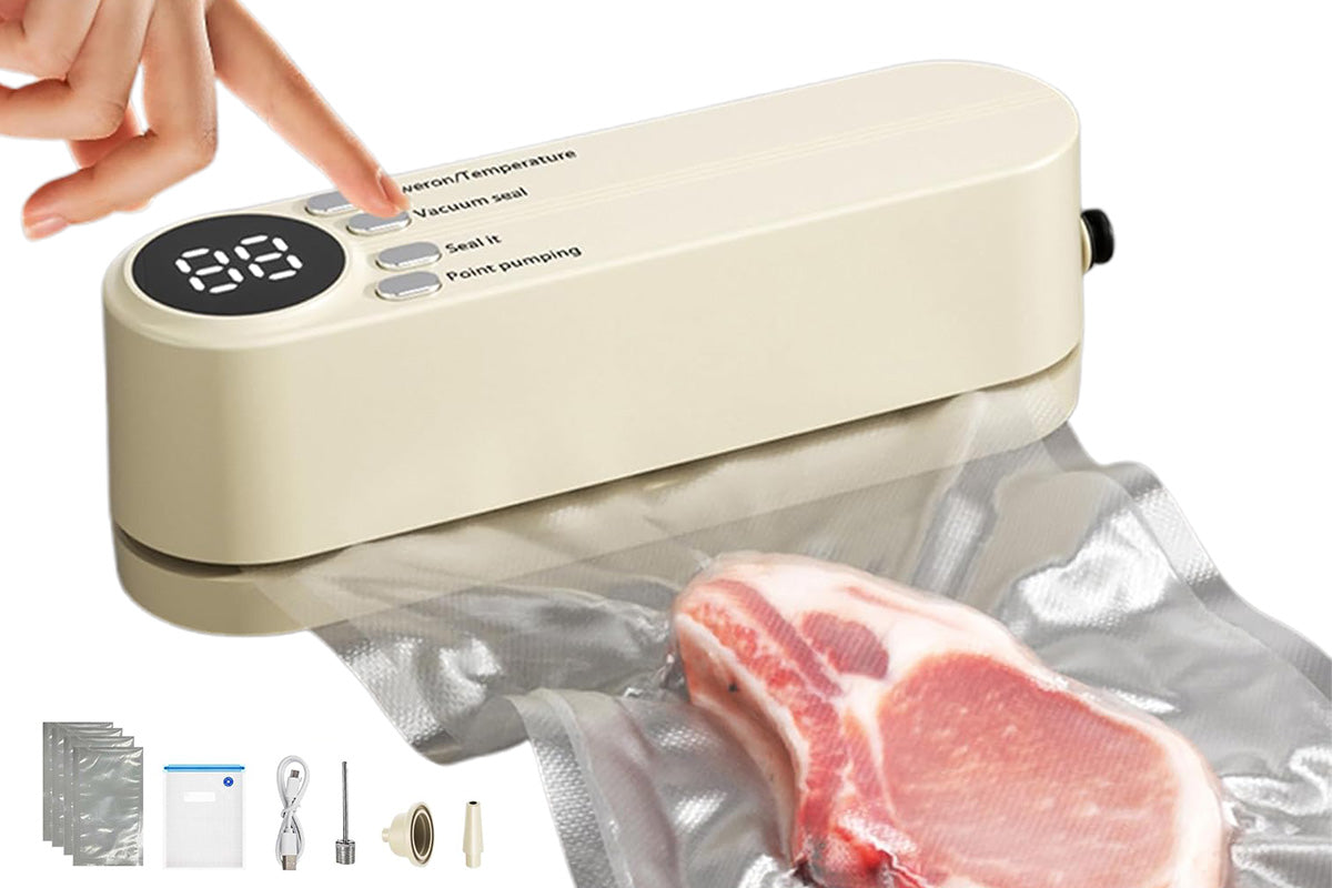 Portable Mini Vacuum Sealer for Food Storage with Rechargeable Handheld Sealing and Air Pump -White