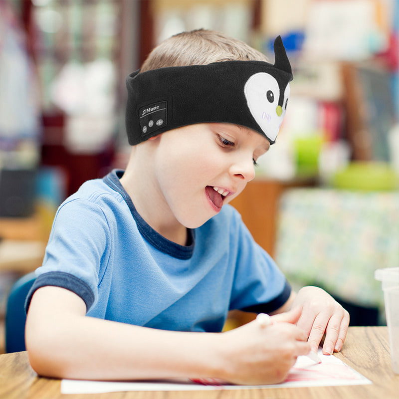 Kids Bluetooth Sleep Eye Mask Travel Wireless Sleeping Music Headband Earphone Black Penguin