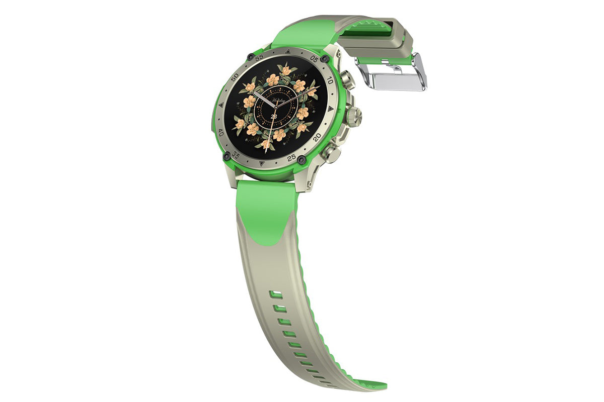 Smart Watch 1.43-Inch Fitness Watch with 24H Heart Rate Blood Pressure Blood Oxygen Female Physiological Flashlight Activity Tracker-Green
