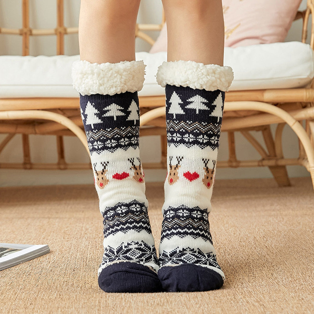 3 Pair of Christmas Non Slip Floor Socks for Women Cozy Plush Fleece Winter Warm House Socks