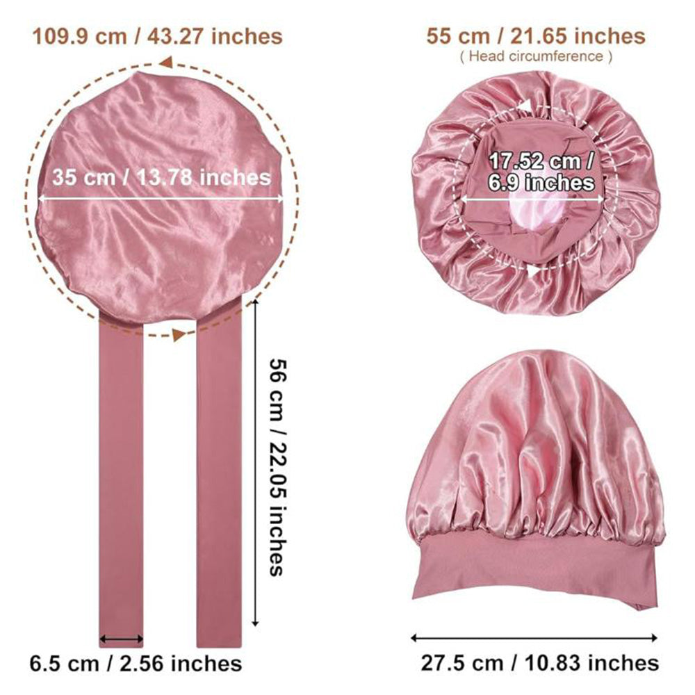 Satin Night Sleep Cap for Women Hair Bonnet with Elastic Band Pink