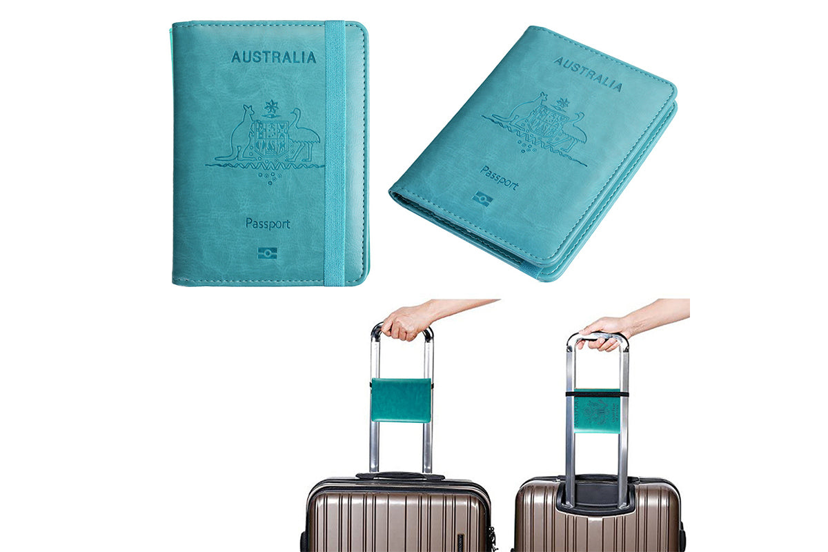 RFID Blocking Passport Wallet Water Resistant Travel Document Organizer -Acid Blue