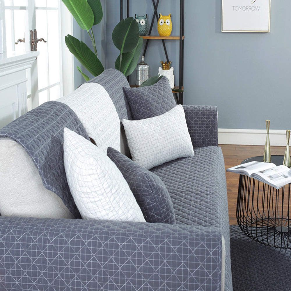 Soft Couch Cover Washable Furniture Protector for Dogs Non-Slip Sofa Slipcover -Grey